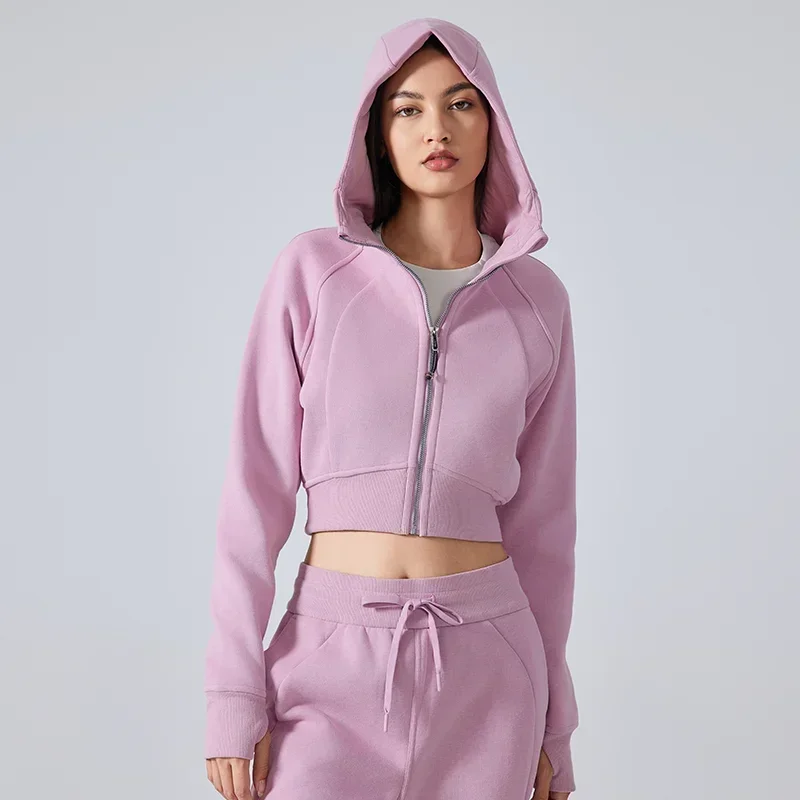 Women's Zip-Up Hooded Jacket Slim Fit Short Yoga Sweatshirt, Casual Athletic Outerwear for Autumn Winter Fitness and Daily Wear