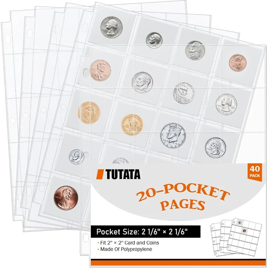 

20 карманных рукавов для монет, страницы для картонных держателей для монет 2 x 2 Ih, 40 шт.