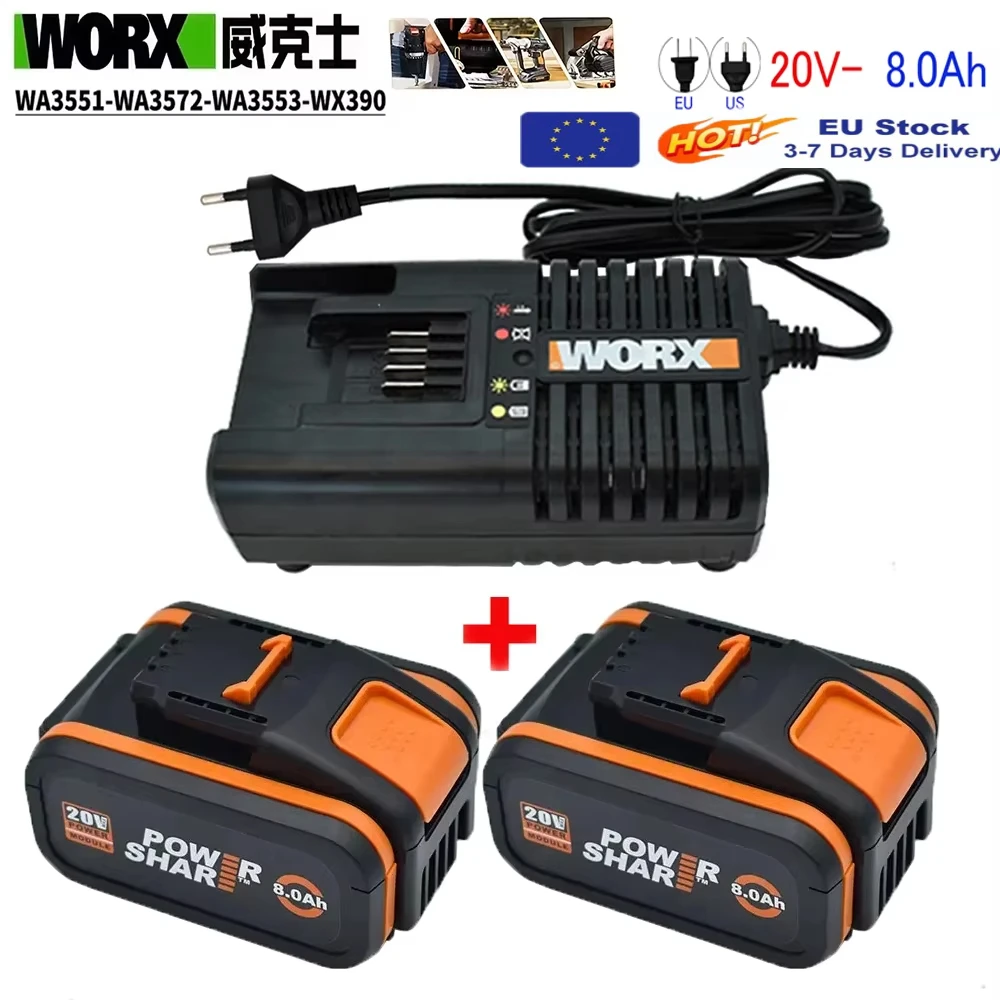 Batterie Li-ion 20V 8000mAh pour Worx WX390/WX176/WX166.4/WX372.1 WX800/WX678/WX550/WX532/WG894E WG629E/WG329E/WG2