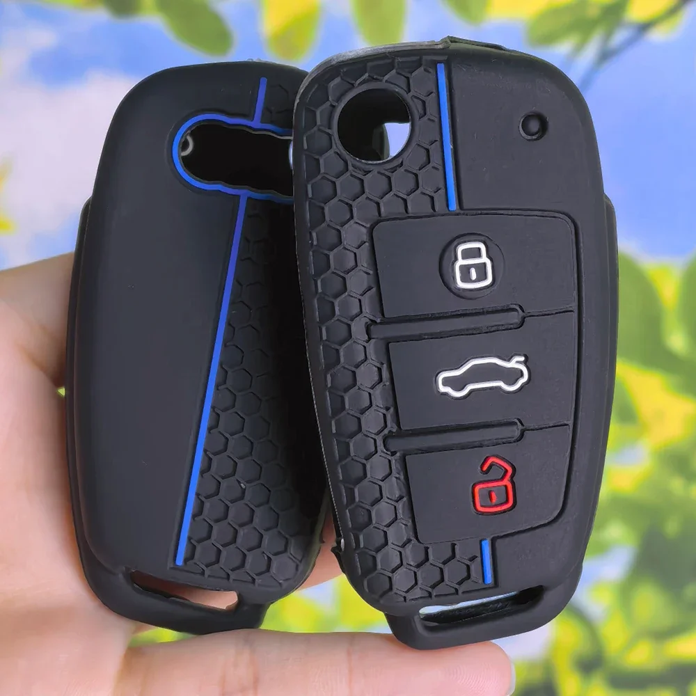 Anti-Slip Honeycomb Texture Key Case For Audi A1 A3 8P A4 B7 A6 C6 4F TT Q7 S3 3 Button Auto Flip Remote Fob Sleeve