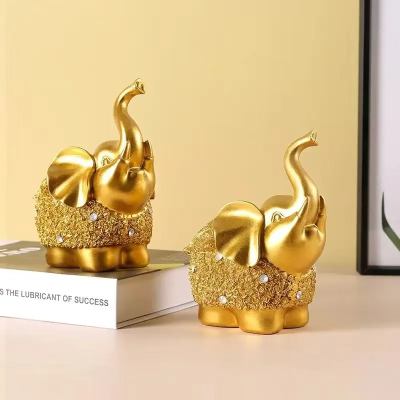 Lucky Golden Elephant Living Room Decorations TV Cabinet Home Decoration Luxury Home Decor Gifts Aesthetic Room Decor Christmas