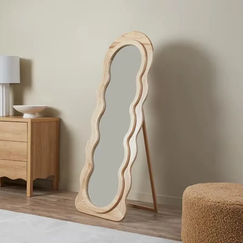 Modern Arched Dark Wood Frame Full Body Mirror Decorative Floor Mirror
