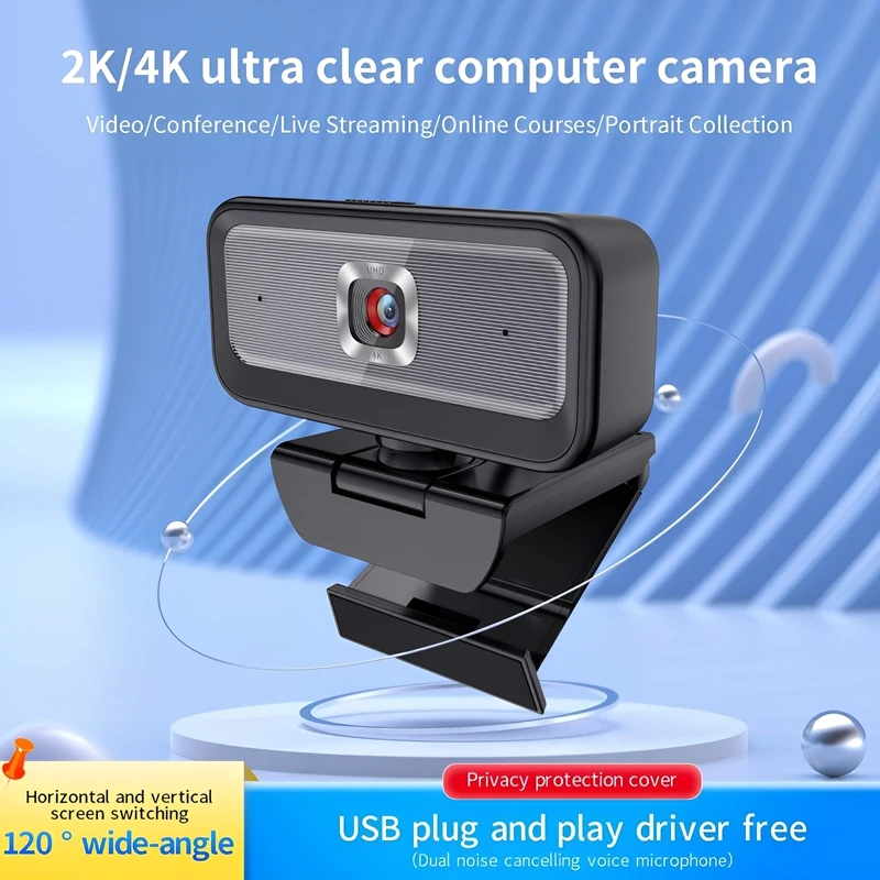 2k-4k Hd Usb Webcam Fill Light Plug And Play Laptop Webcam 360° Wide Angle Lens Auto Focus For Live Streaming Conference Webcam
