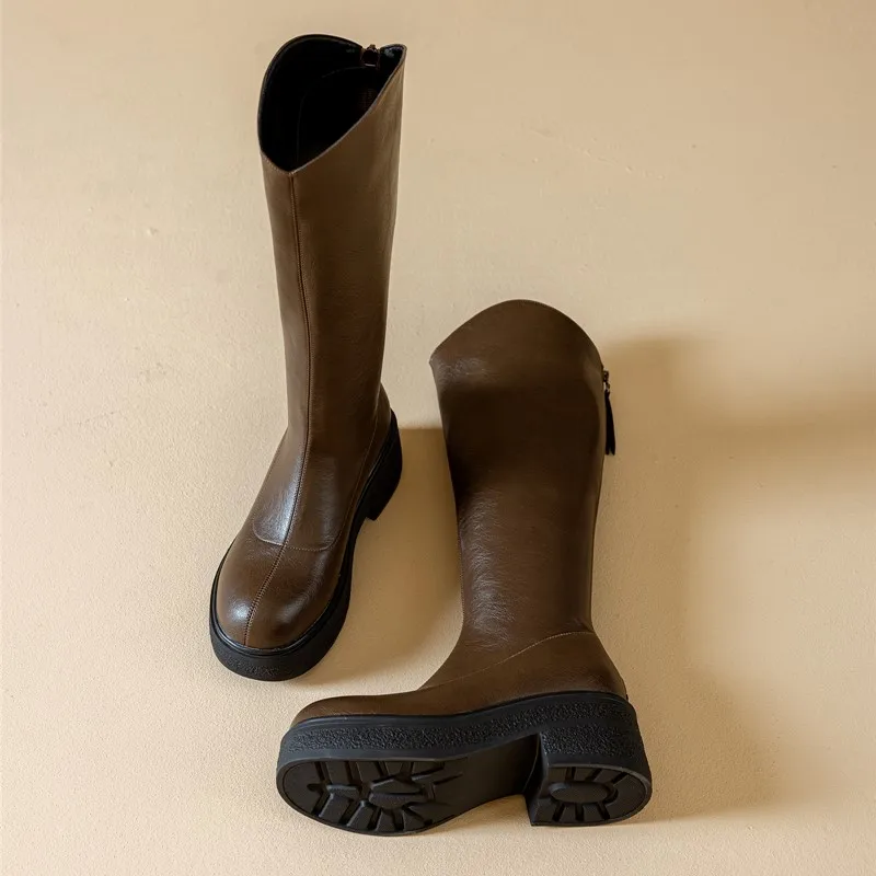 AIYUQI Women's Western Boots 2025 New Autumn Genuine Leather Women's Long Boots High Heel Platform Women's Riding Boots