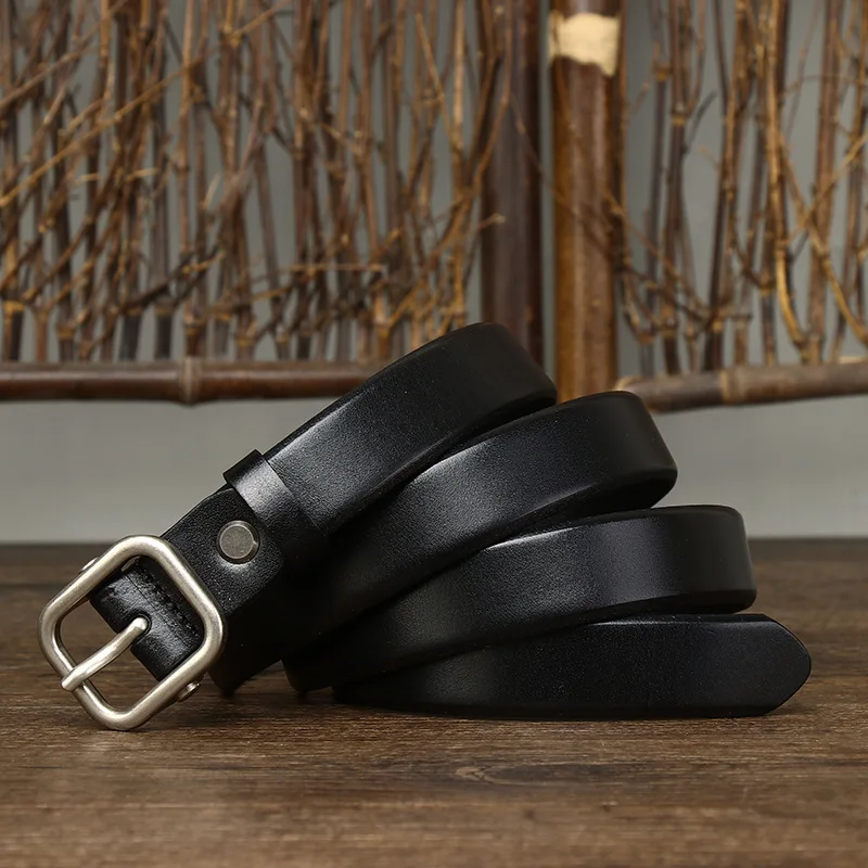

2.4CM Wide Simple and Stylish Leather Belt for Women with Buckle, Top Layer Cowhide, Trendy Jeans Belt for Women
