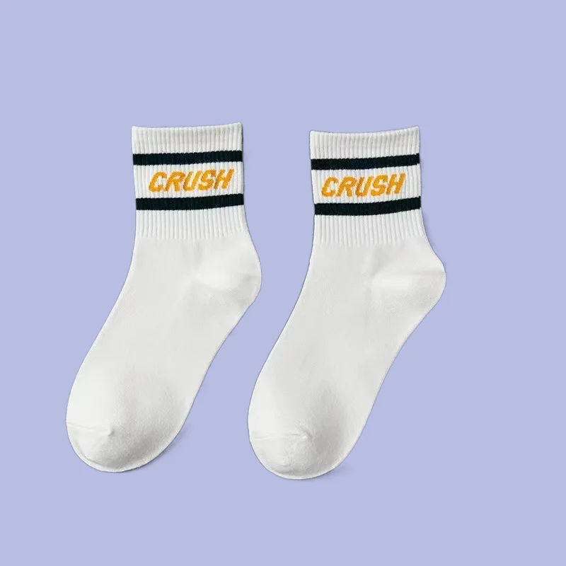 5/10 Pairs Sports Socks All-match Trendy Personalized Letter College Style High Socks Women's Spring and Summer Mid-tube Socks