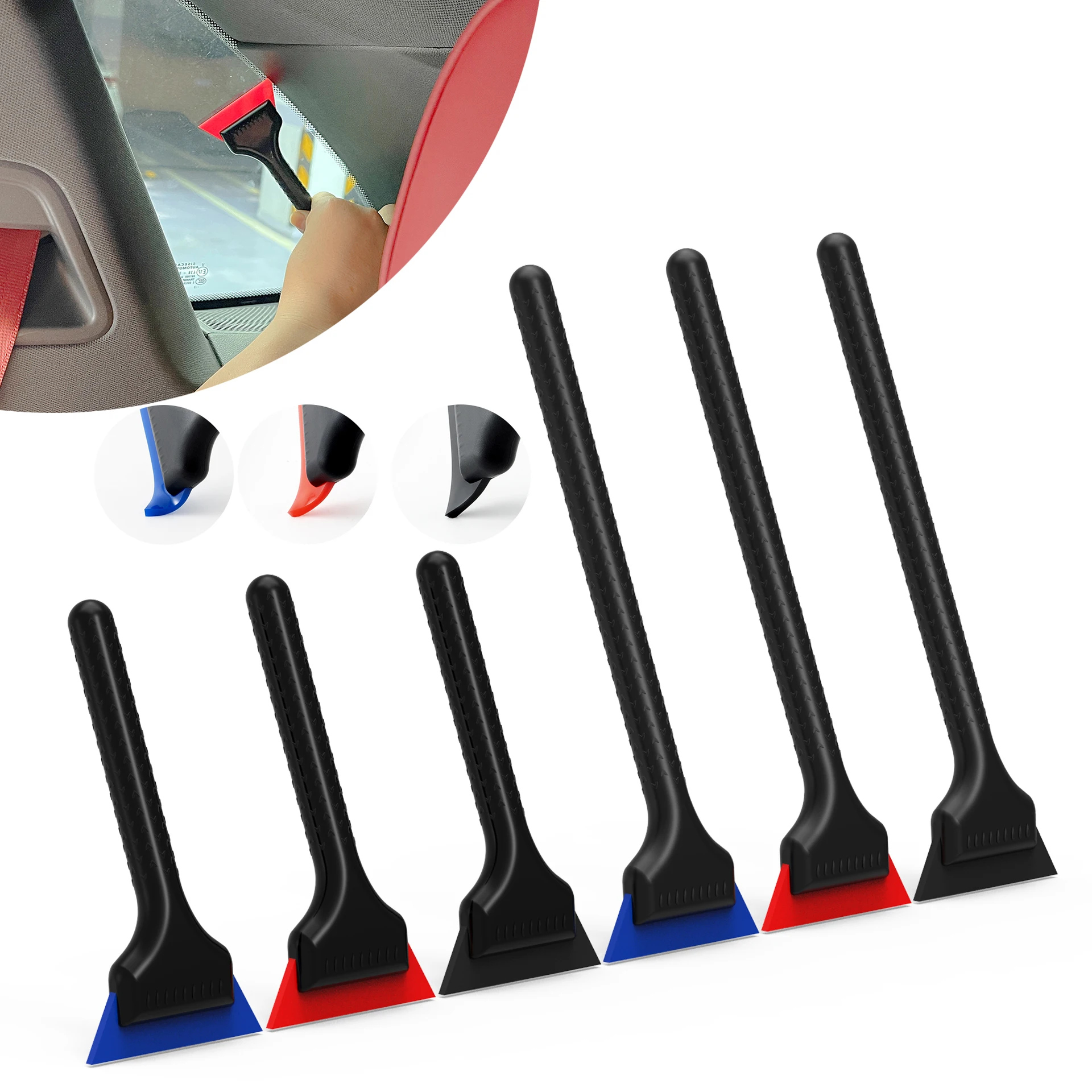 

FOSHIO Car Corner Window Clean Squeegee Long Anti-Slip Handle Rubber Scraper Household Mirror Glass Wiper Kit Vinyl Wrap Tools