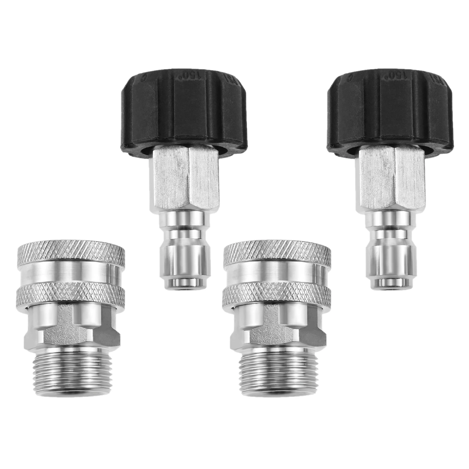 

4pcs 3/8 Inch Quick Connect M22 14mm To M22 Metric Fitting Stainless Steel 5000 PSI Garden Hose Pump Pressure Washer Adapter Set