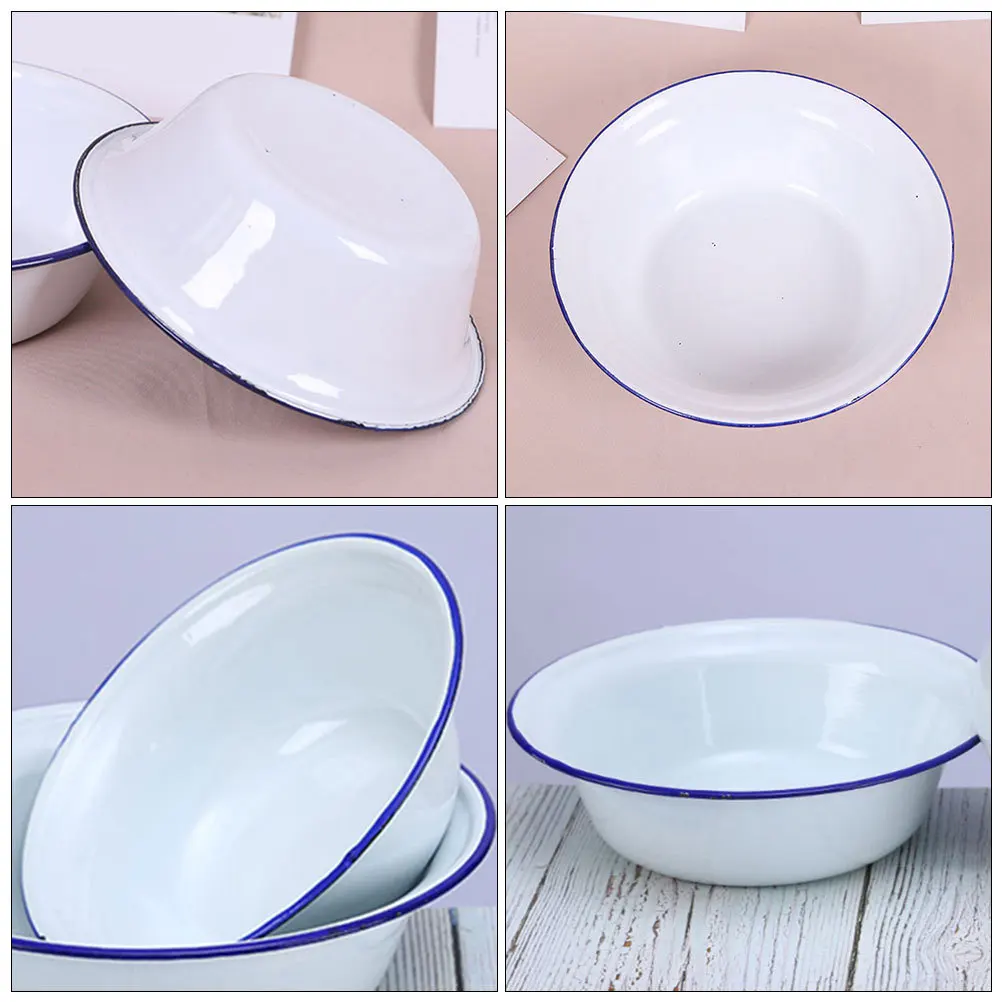 Deep Round Enamel Pie Dish Vintage Baking Pan For Pies Cakes Bread Oven Safe Kitchen Cooking Camping Enamelware