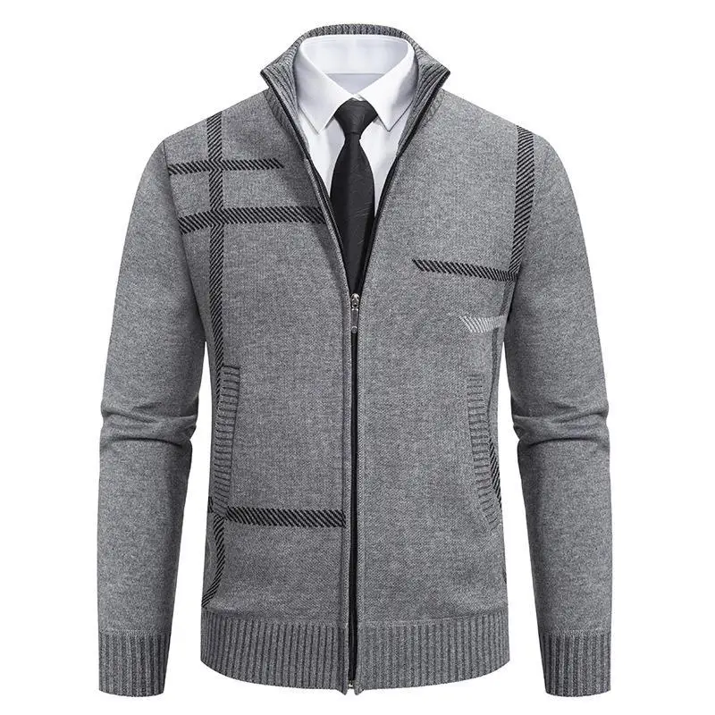 

Thiened Knitted Men's Jaet Outerwear Stand Collar Warm Cotton Clothes Dad Sle Autumn Winter Casual Long Sve Sweater