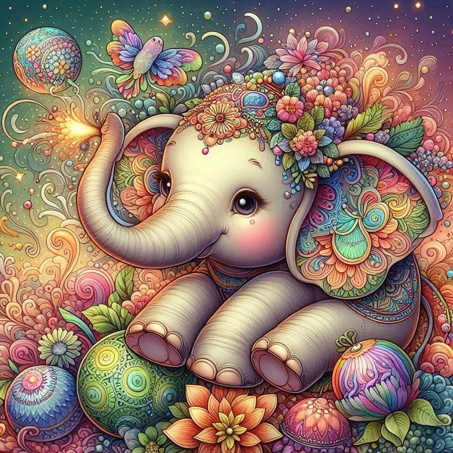 1 piece, 5D, DIY, round diamond painting kit, elephant, flower mosaic, diamond art, home decoration
