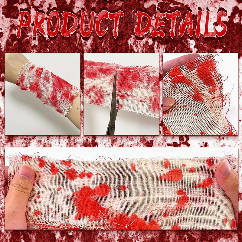 Halloween Fake Bloody Cloth Strip 5M 10M Bloody Bandage Creepy Warning Tape for Horror Party Haunted House Scene Decoration Prop