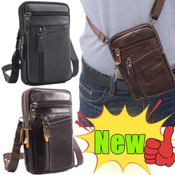 Newest Leather Waist Bag Men's Mobile Phone Bag Wearing Belt Outdoor Sport One Shoulder Small Bag Doing Business Crossbody Bags