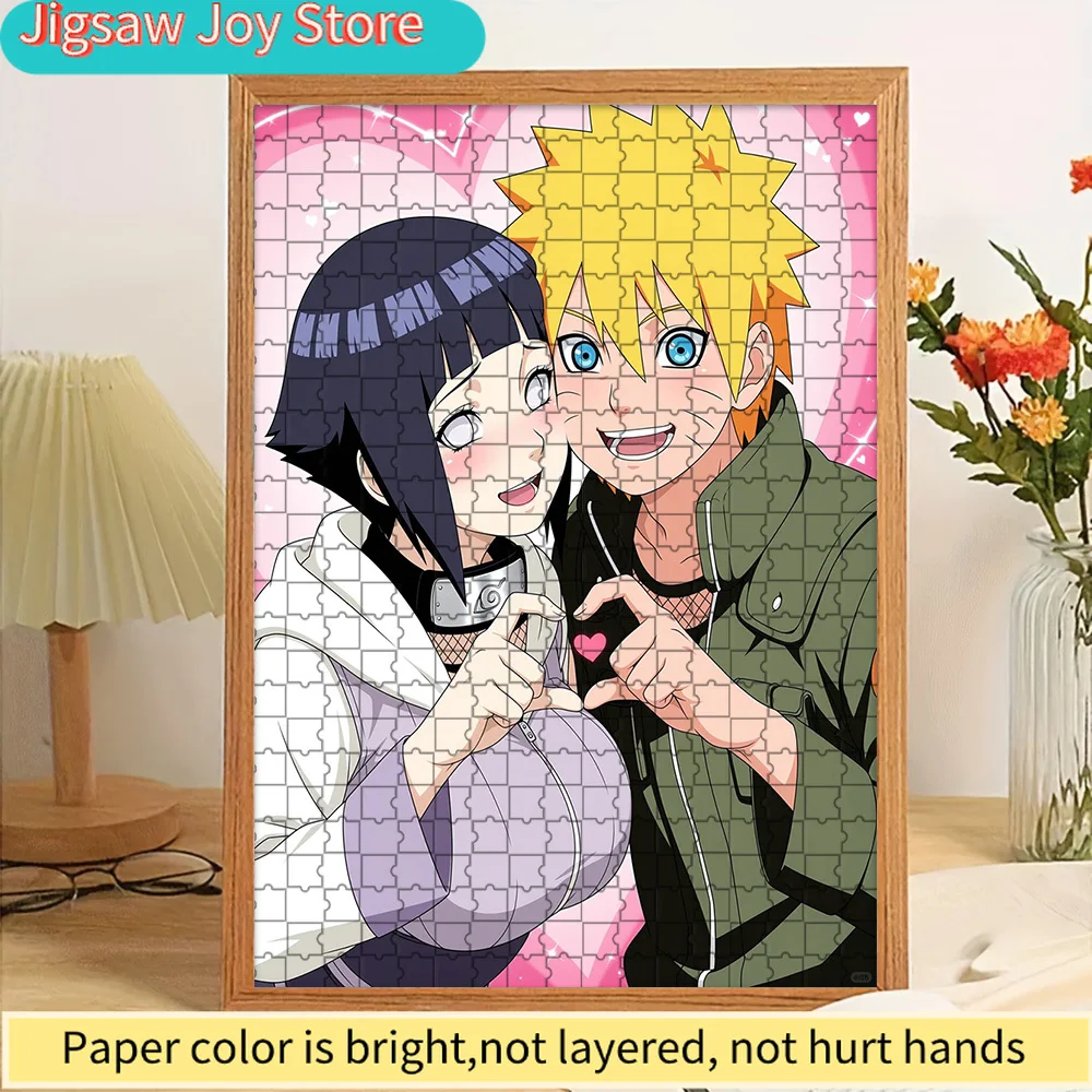 

High Quality Paper Jigsaw Puzzle Anime Naruto Uzumaki and Hinata Hyuga with Pink Heart Background and Small Heart Accent Vivid C