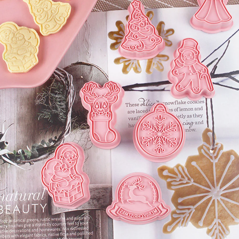 8 pezzi stampi per biscotti a tema natalizio PP tipo pressa forniture da forno antiaderenti timbri per biscotti natalizi stampo per biscotti in plastica