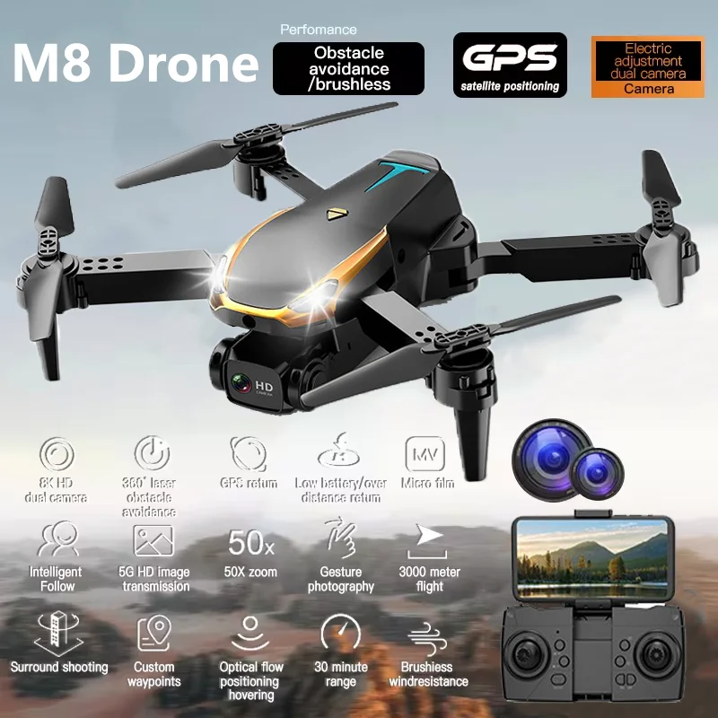 New M8 RC Drone 8K Professinal With Photography UAV Wide Angle HD Dual Camera Foldable Helicopter WIFI FPV Helicopter Gifts Toys