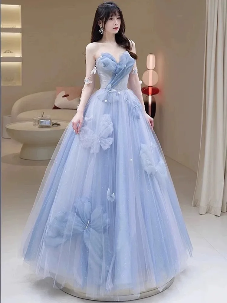 Blue evening dress female banquet temperament niche high-end high-end host dress