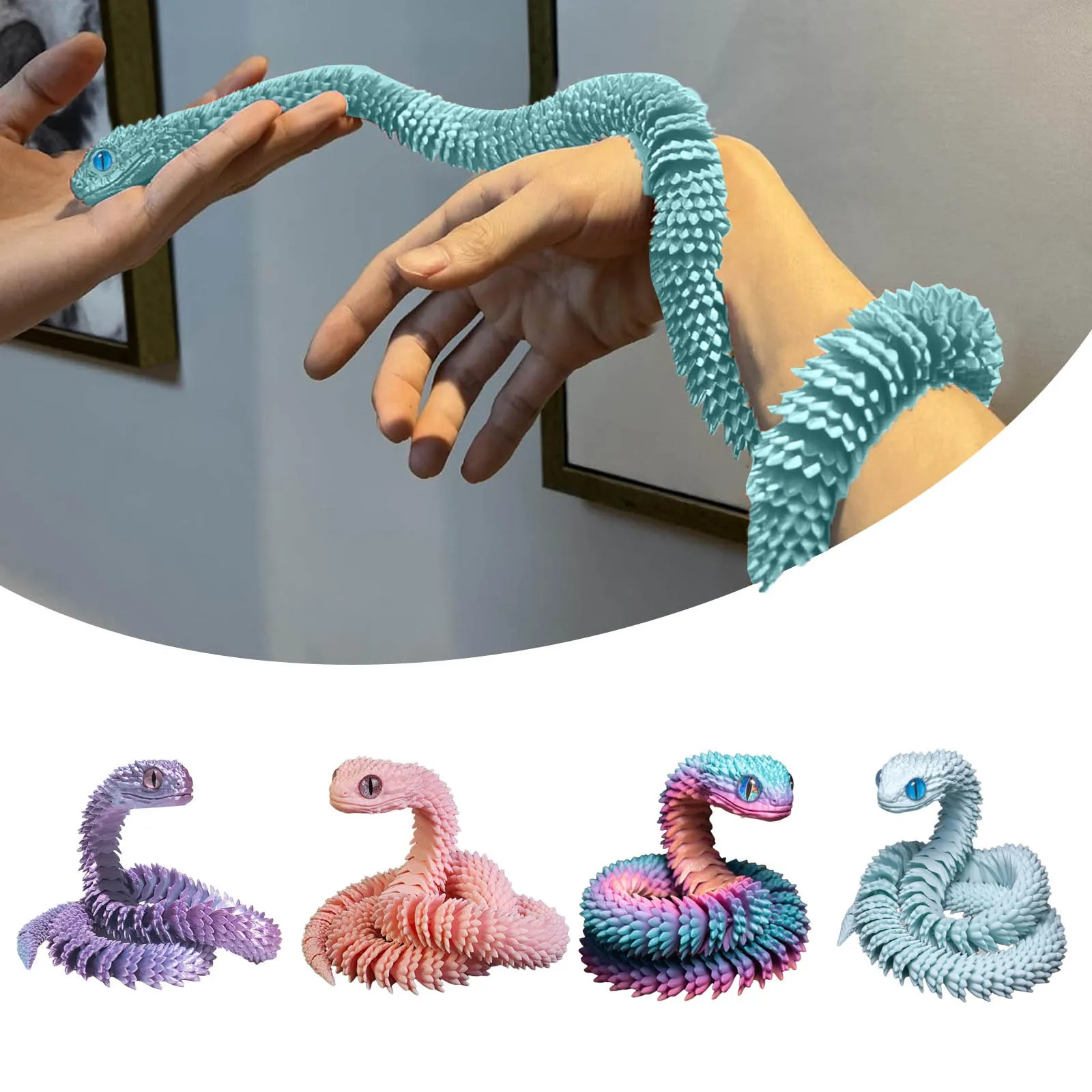 2025 New 3d Snake Printed Joint Movable Plastic Hand Decoration Animal Model Boys Children Toy Birthday Gift Garden Sculpture