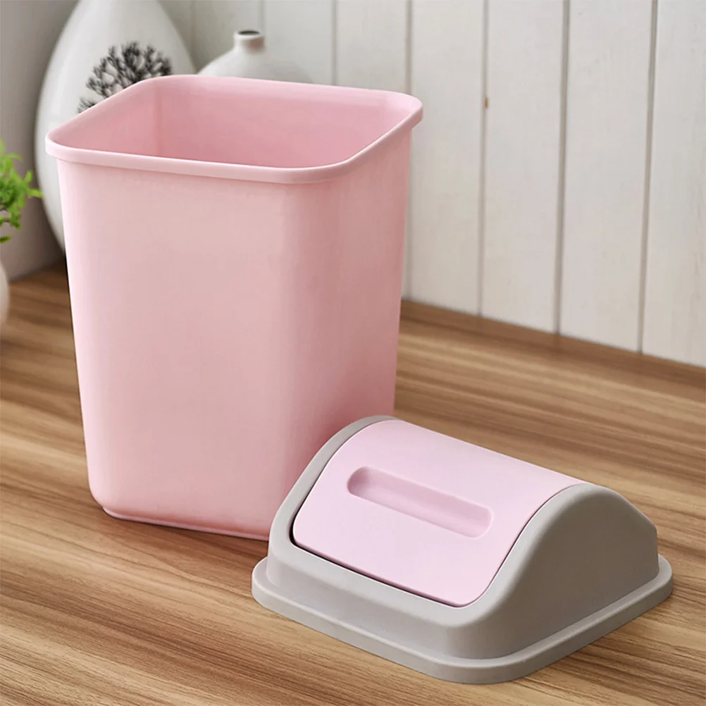 

Mini Garbage Box Plastic Desktop Trash Can Car Home Office Trash Container Tissue Coin Holder Ashtray Lid Pink Size M