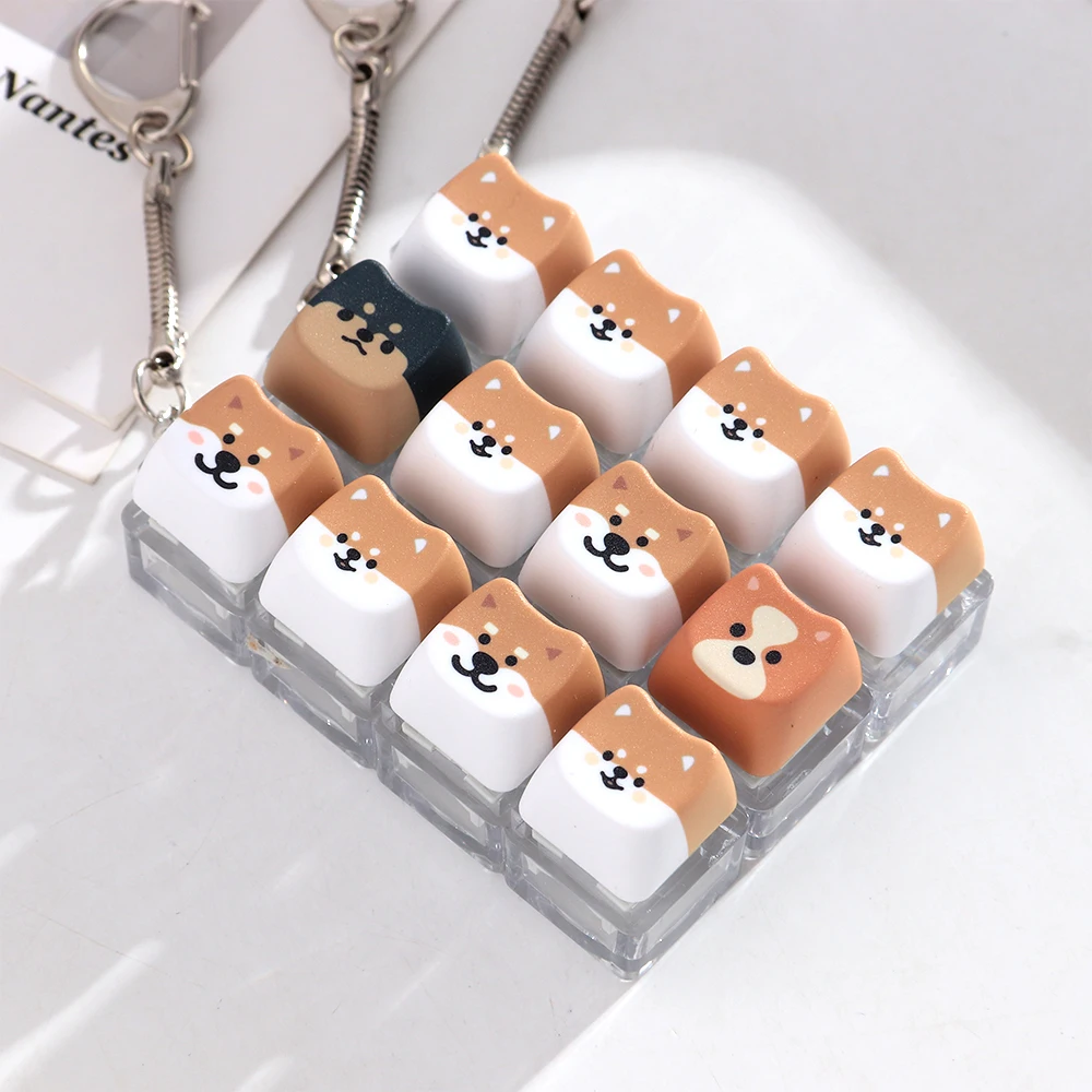 Lindo llavero de cachorro Shiba Inu con 4 teclas, colgante para mochila, accesorios de escritorio, herramientas de descompresión para la punta de los dedos
