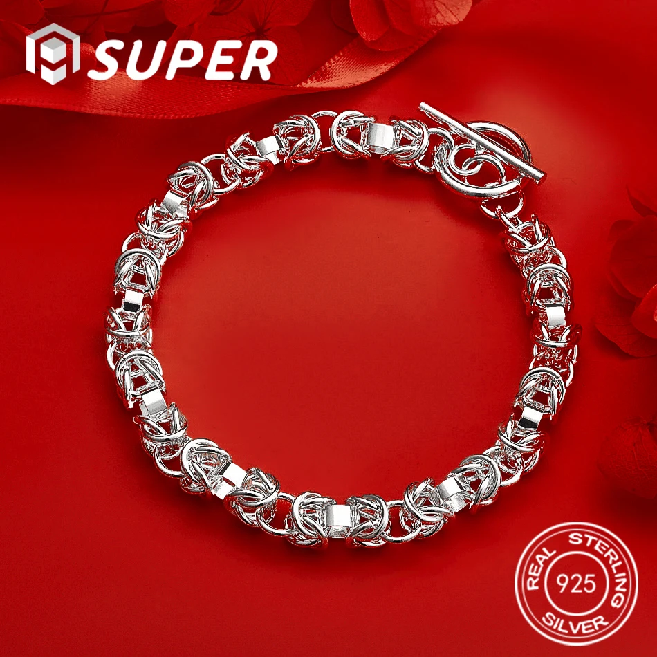 

ALISuper 925 Sterling Silver 8-inch Delicate Geometric Bracelet for Women, Stylish Engagement Gift Accessory