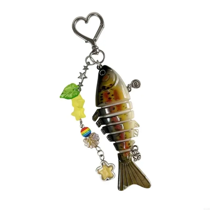  Multi Section Fish Keychain Resin Alloy Hanging Charm with Heart Shaped Clasp for Phone Strap Backpack and Daily Keys