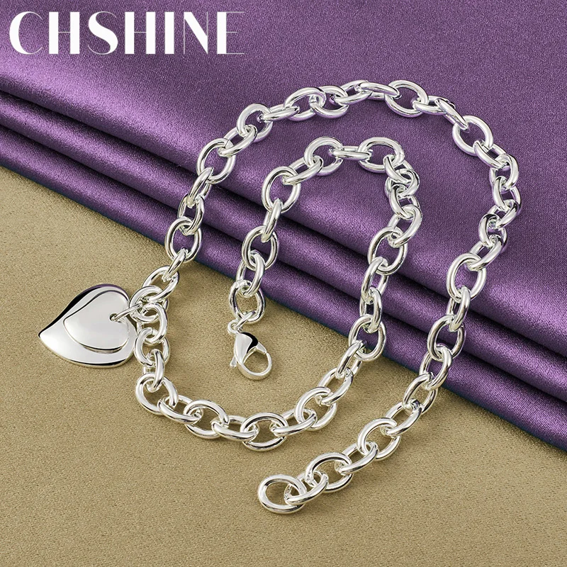 

CHSHINE 925 Sterling Silver Double Heart Necklace for Women's Wedding Engagement Fashion Charm Jewelry