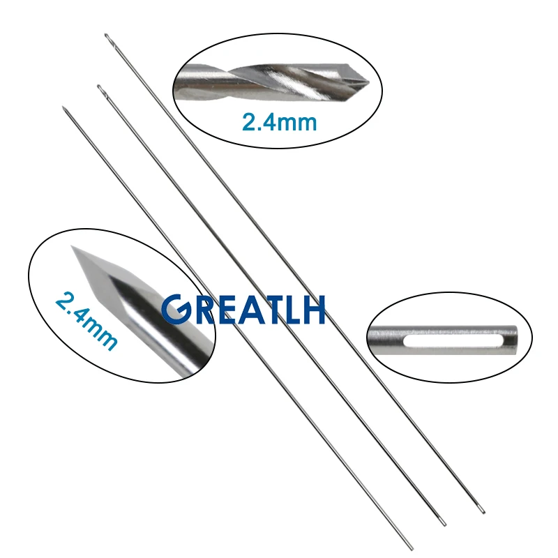 GREATLH Medical Suture Wire Needle Sharpe Head Kirschner Wire Guide Pin with Hole 2.4mm Diameter Orthopedic Tool Surgical 10pcs