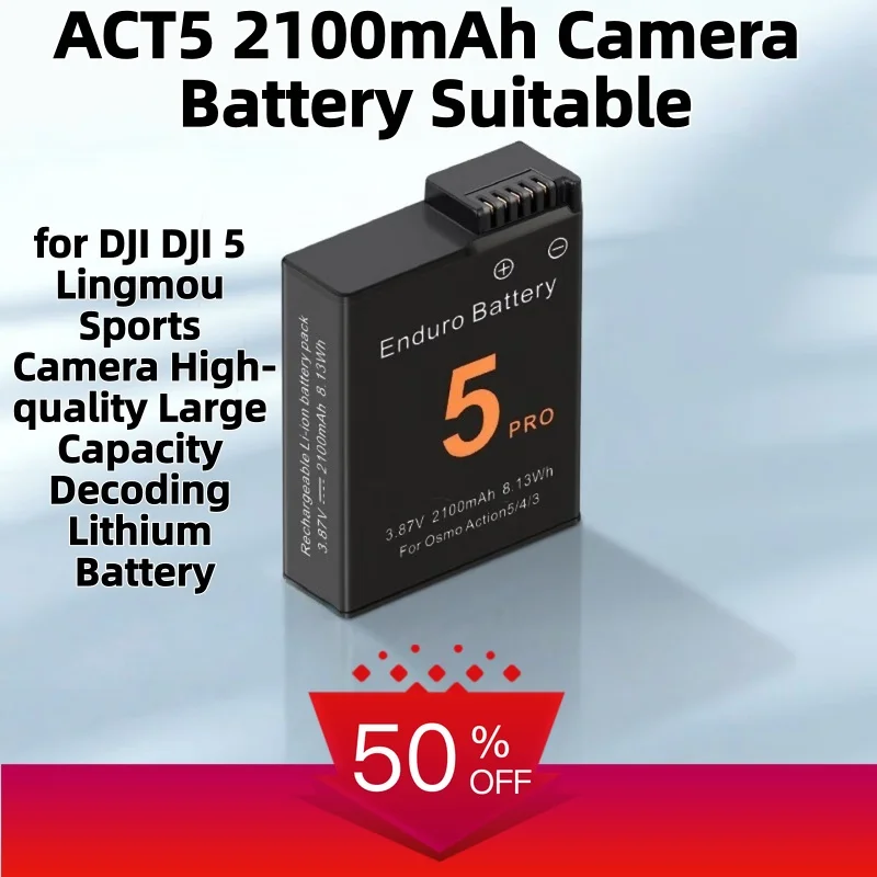 ACT5 2100mAh Camera Battery Suitable for DJI 5 Camera Lingmou Sports Camera High-quality Large Capacity Decoding Lithium Battery