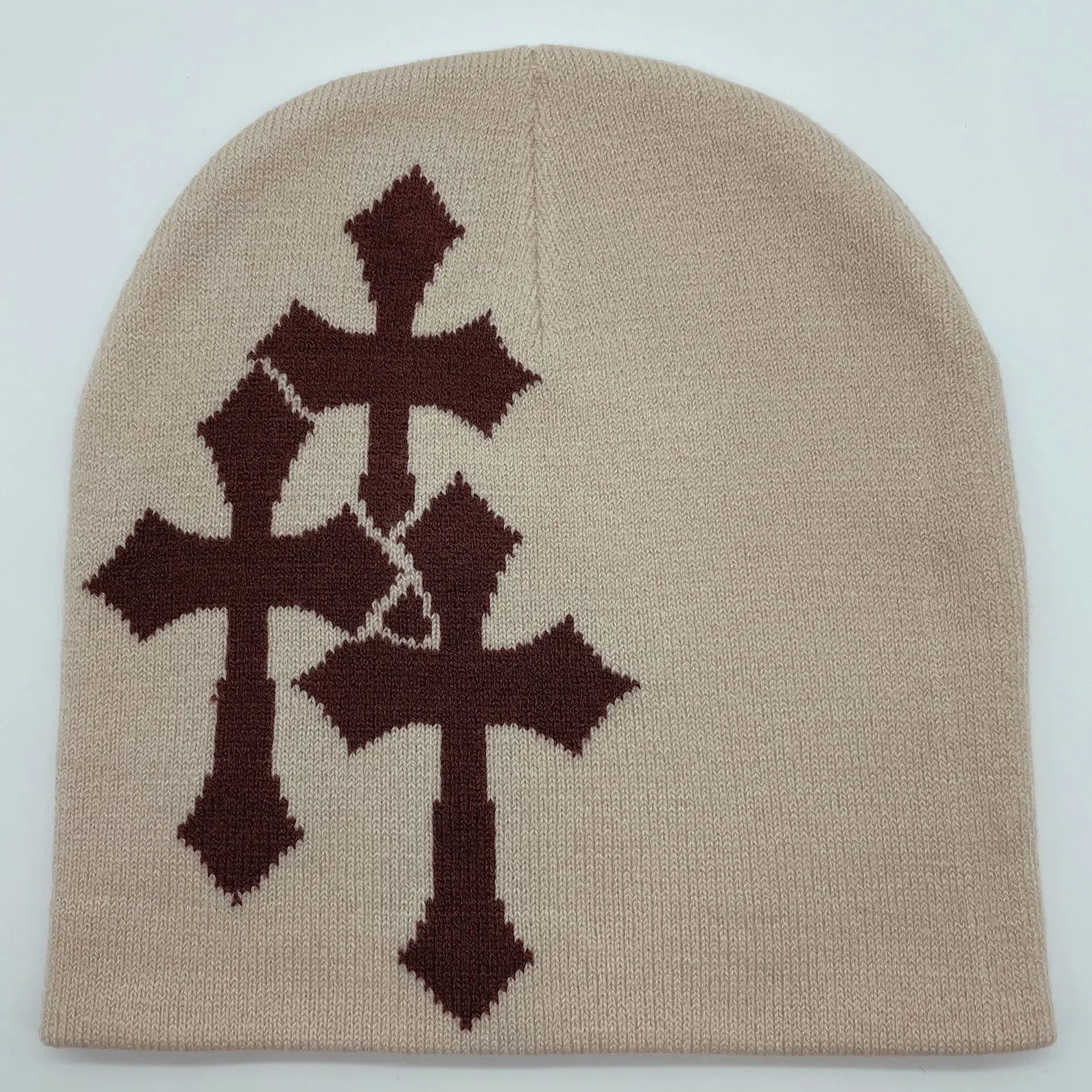 Cross Pattern Hat Fashion Knit Hat Gothic Three Cross Beanie Hat Outdoor Sport Hat Winter Warm Hat Pullover Cap