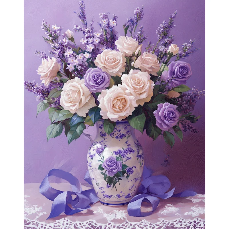 GATYZTORY DIY Painting By Numbers Lavender Bouquet Canvas Painting For Adults Home Decors Paint Kit Floral Vase Personalized Gif