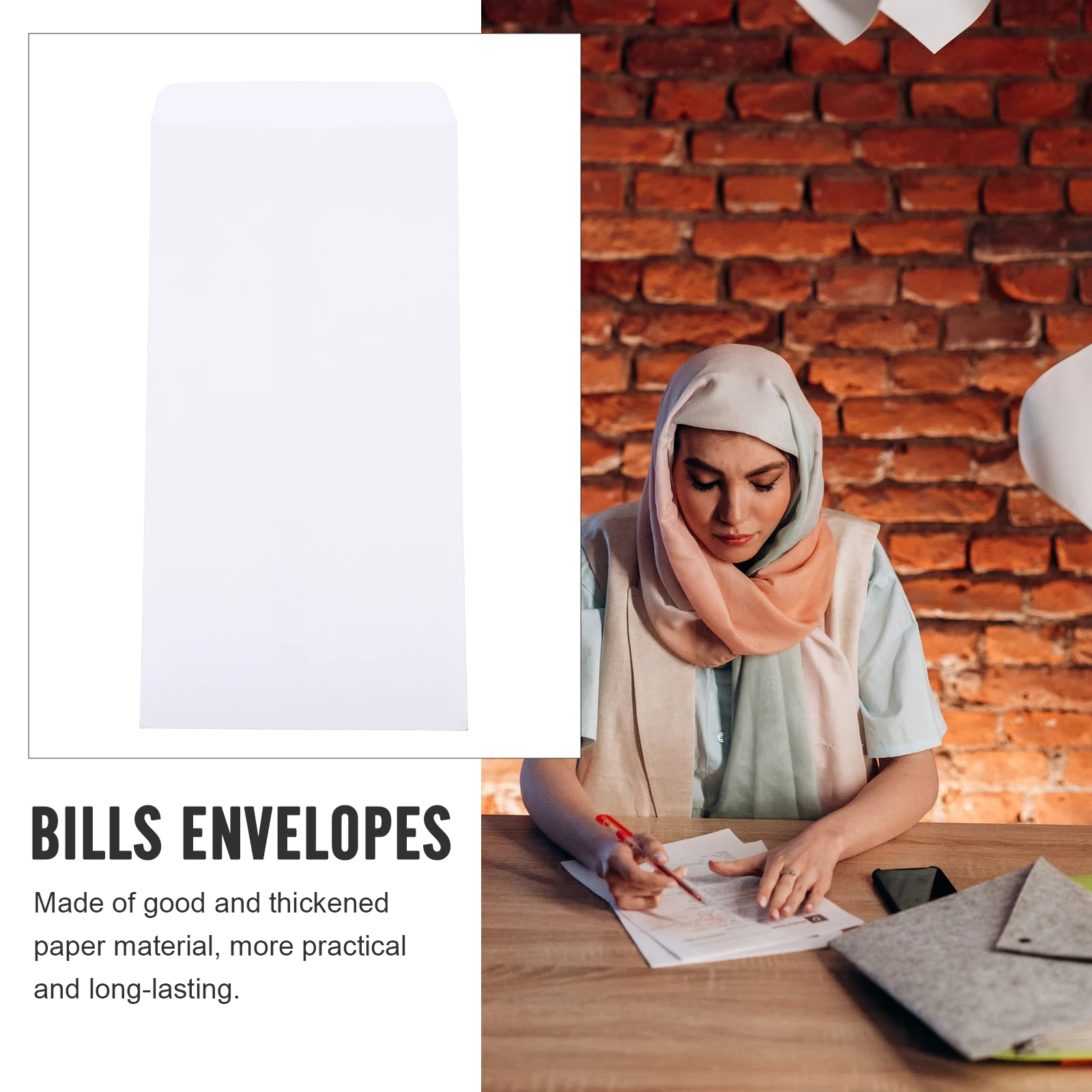 

100Pcs Reusable Blank Paper Envelopes for Cash Bill Storage Strong Tear Resistant Letter Envelopes for Office School Travel