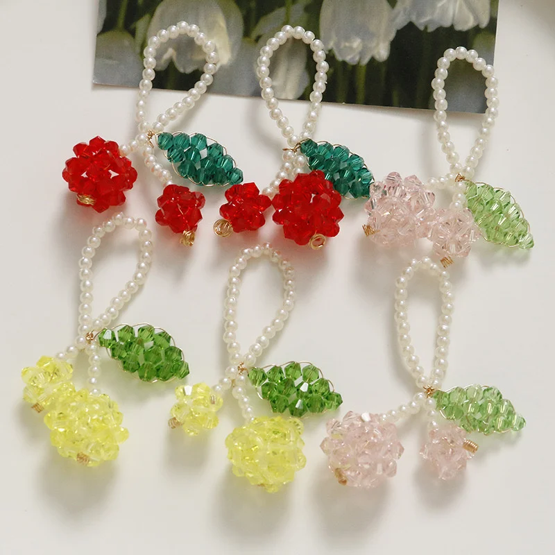 Wholesale 10pcs/lot glass beads handmade Weave cartoon cherry shape bead diy jewelry garment hair pendant accessory