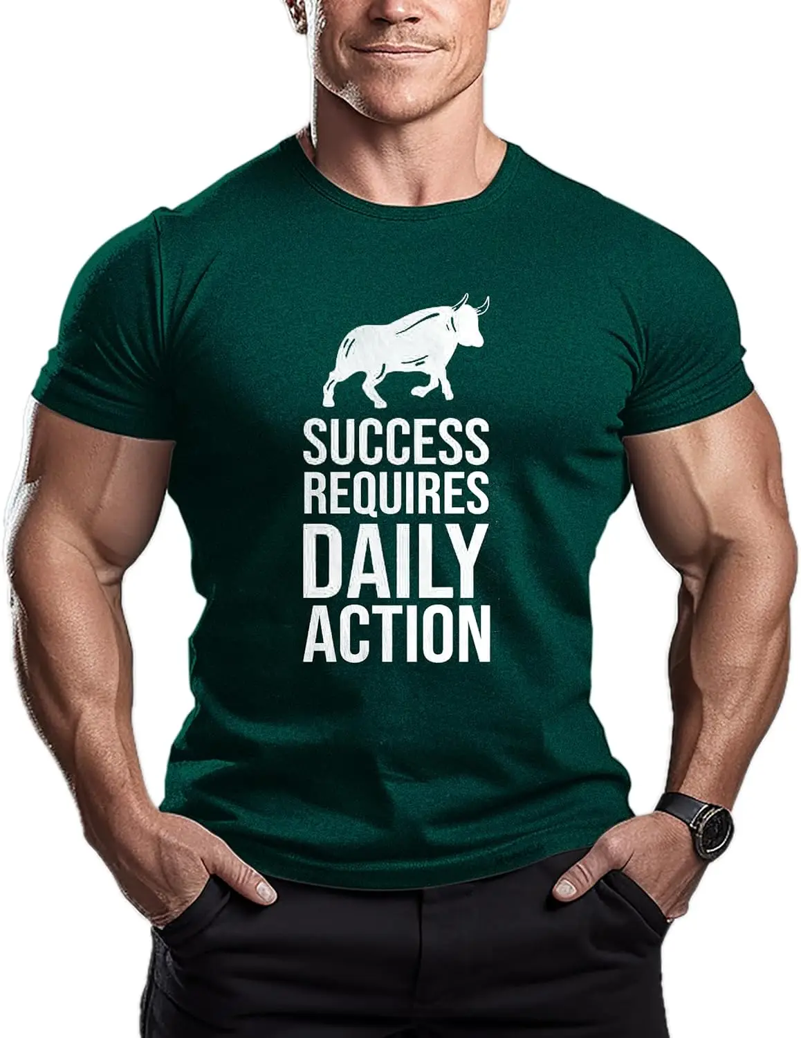 Success Requires Daily Action - Mens Bodybuilding T-Shirt - Gym Training Top Fashion Workout Shirts Hipster Shirt