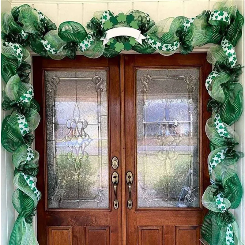 8 ม้วน St. Patrick's Day โพลีตาข่ายริบบิ้น, สีเขียวสีขาวแบบมีสายริบบิ้น 10 นิ้ว X 30 ฟุต Poly Deco ตาข่ายริบบิ้น-CLIM