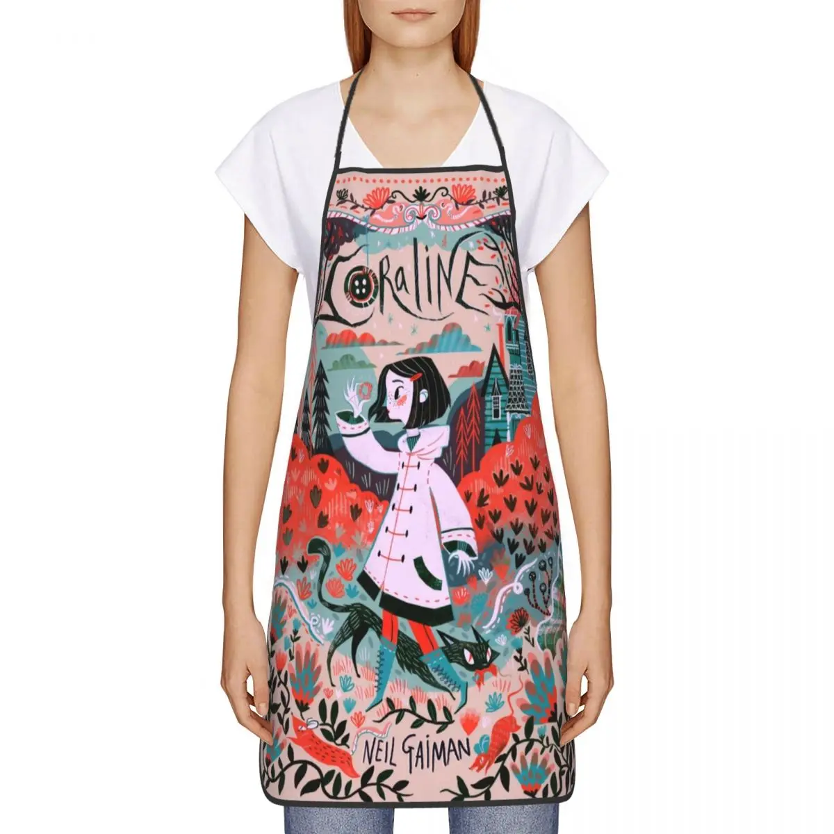 Custom Halloween Horror Movie Coraline Apron Women Men Adult Unisex Kitchen Chef Bib Tablier Cuisine Cooking Baking Painting