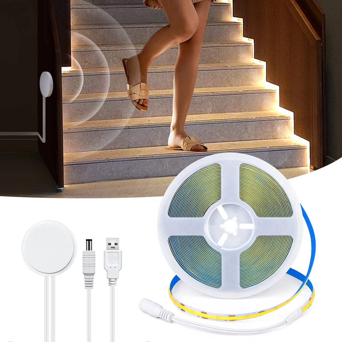 

Penetrate 20mm Mirror Wood Motion Sensor USB 5V COB LED Strip Light Hidden Hole-free Human Body Induction Switch Bathroom Lights