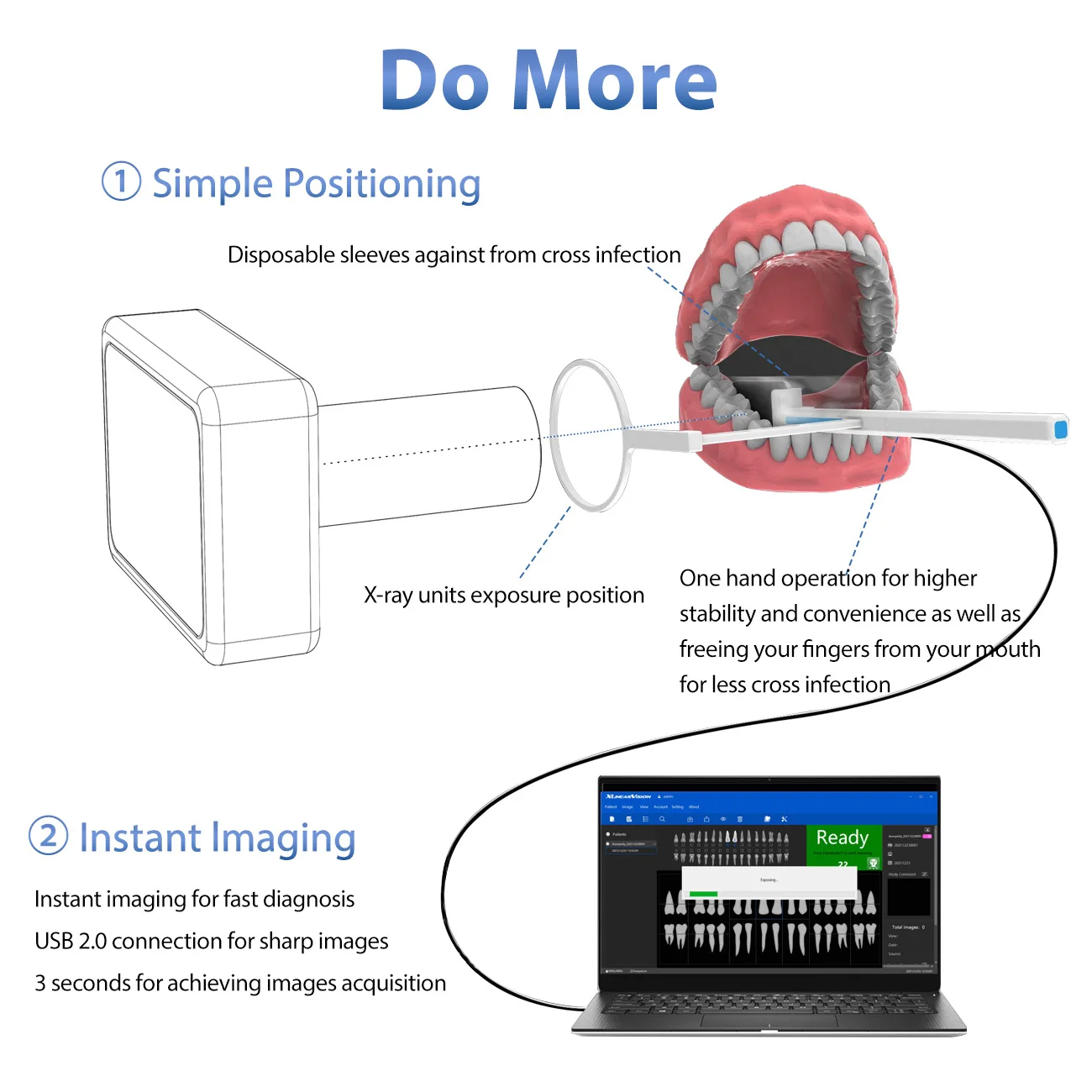 Dental Sensor with Holder Faster Durable USB Dentist X-Ray Oral Sensor Intraoral Camera Digital RVG Sensor 2-Year Warranty