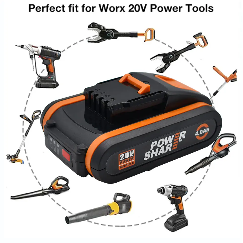 Worx 20V Lithium battery 4.0Ah Rechargeable WA3551 WA3553 WA3553.1 WA3570 for All WORX Electric and Garden Tools