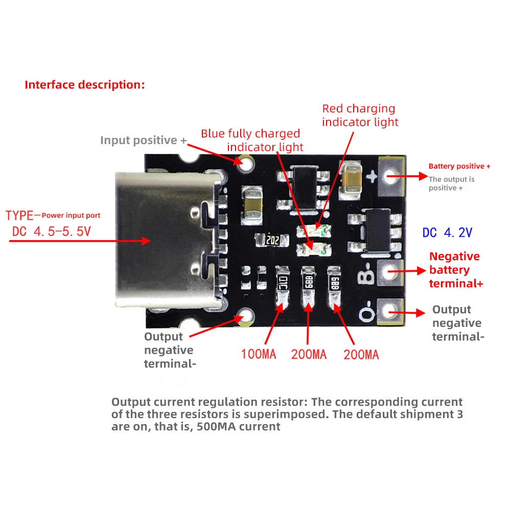 DC 5V Type-C Charging Module Battery Charging Board BMS Lithium Battery Charge Module with Battery Protection