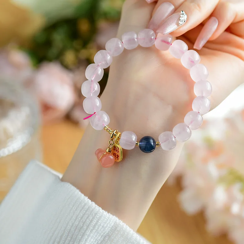 

Natural Pink Old-Style Bead Salt Source Gourd Pendant Women'S Bracelet Jewelry