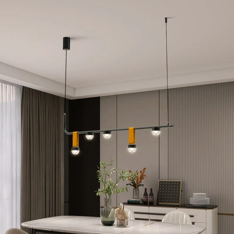 Nordische minimalist ische Streifen Eisen Leder LED Kronleuchter Lampe für Esszimmer Wohnkultur Lustres de Plafond Pendel leuchte