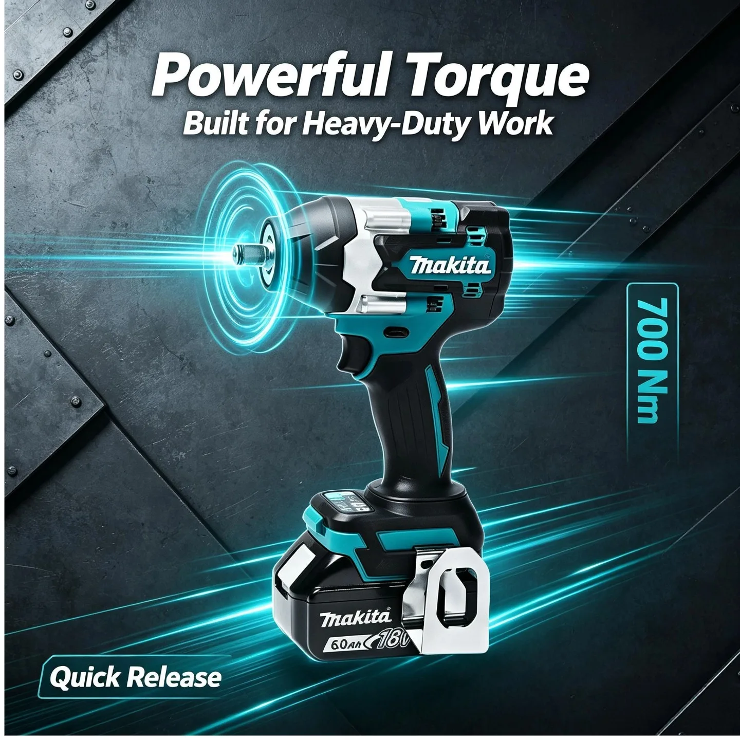Makita 18V DTW700 Bürstenloser Akku-Schlagschrauber 1000Nm Hochleistungs-Elektro-Drehmomentwerkzeug mit variabler Drehzahl, Auslöser und automatischem Stopp-System für Werkstattausrüstung und