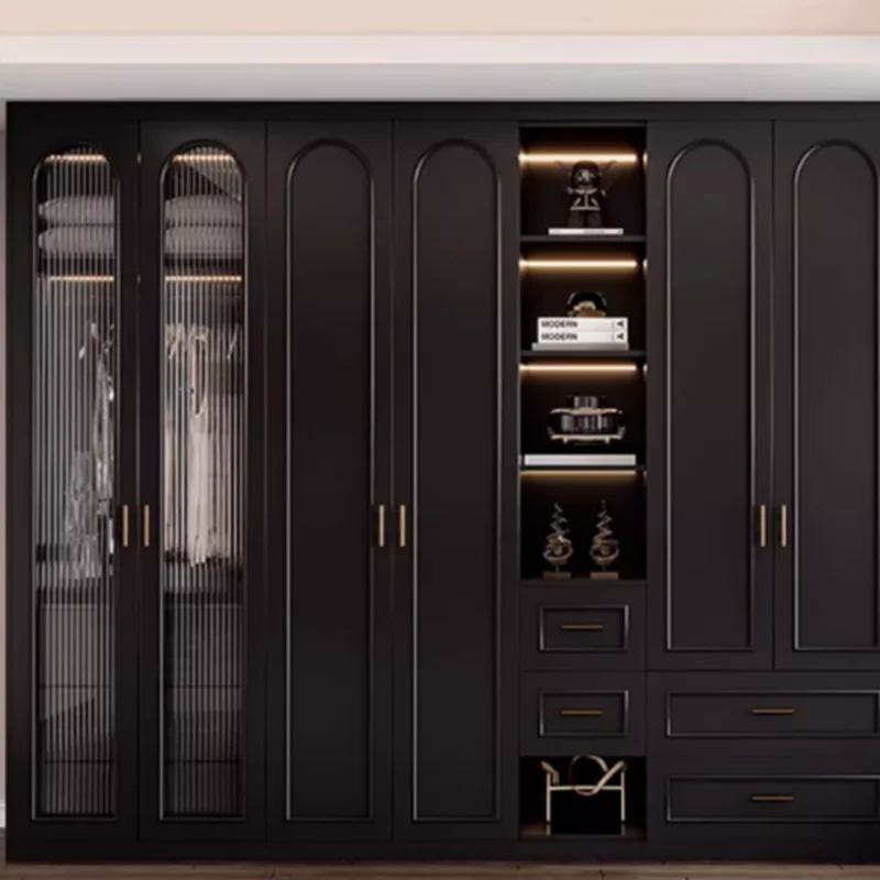 Big Black Luxury Closet Glass Doors Drawers Nordic Metal Storage Open Wardrobe Organizer Clothes Armario Bedroom Furniture