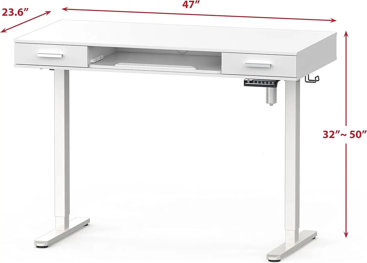 Shw 48-Zoll-elektrischer höhen verstellbarer Schreibtisch mit Tastatur ablage und zwei Schubladen