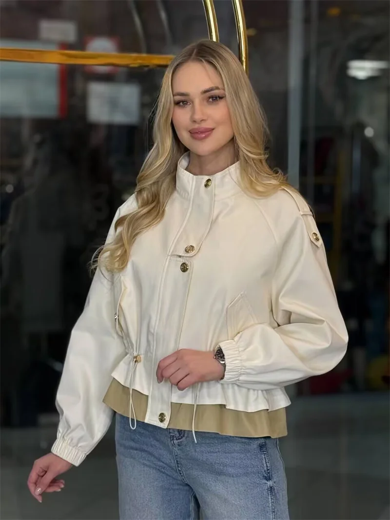 Guobioziy 2026 Fall New Women's Jacket Long Sleeve Patchwork Loose Pleated Jacket Trench Coat Parka Trendy and Stylish