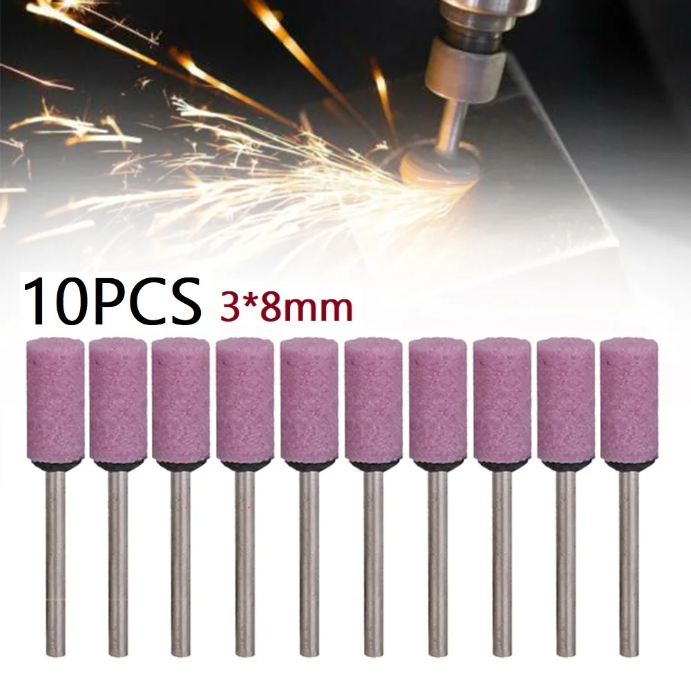 10 PCS/Lot Abrasive Mounted Stone Grinding Stone Wheel Cylinder-Shape Pink Head For Rotary Tools Accessories