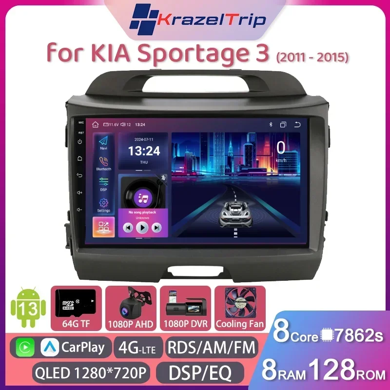 

8Core 7862s 4GLTE Carplay Android 13 Auto Car Radio for KIA Sportage 3 2011 2012 2013 2014 2015 GPS Stereo Multimedia Player DSP