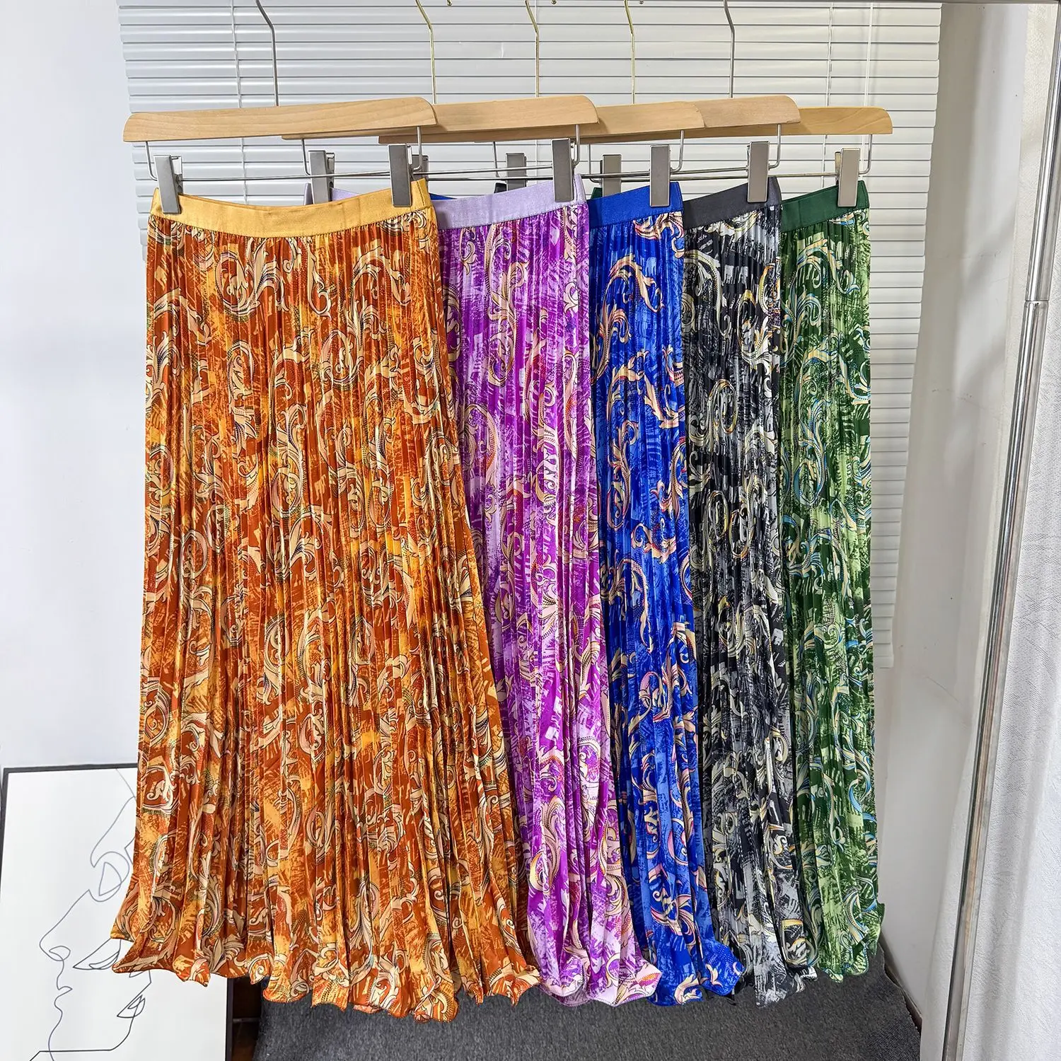 Skirts Women Mid Length Skirt A Line Elastic Waist Slim Fit Elegant Splice Y2k Streetwear Work Pleated Print Floral Casual 2026