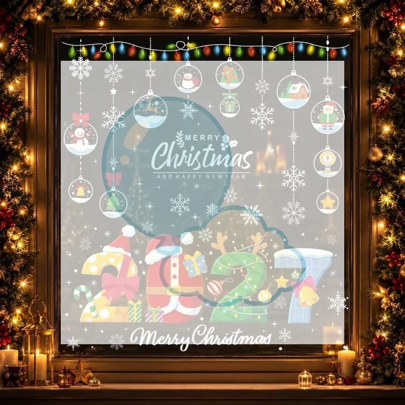 1/2/4 Sheets 2027 Christmas Snowman Pinecone Static Stickers Santa Claus Window Glass Decals Holiday Home Decorations
